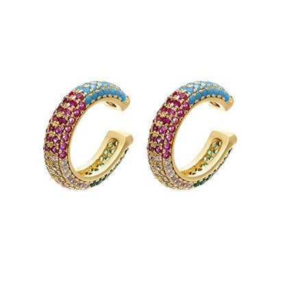 Ear Cuffs for Women - CZ Paved Hoop Conch Cuff Earrings for Men - Sparkle Rhinestones Clip On Wrap Earrings Non Pierced - color: Gold - Colorful stones