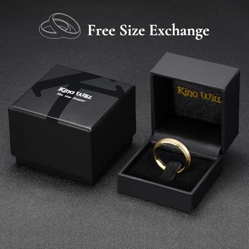 King Will Classic Tungsten Wedding Band for Men, 6/7/8/9/10mm Widths, Polished Finish Step Edge Matte Rings Comfort Fit - color: E-gold 5mm