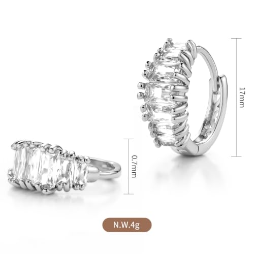 CZ Huggie Hoop Earrings for Women | Sparkly Cubic Zirconia, Small Hoop, Lightweight, Everyday Fashion Jewelry - color: Baguette CZ - Silver