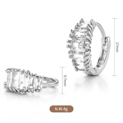 CZ Huggie Hoop Earrings for Women | Sparkly Cubic Zirconia, Small Hoop, Lightweight, Everyday Fashion Jewelry - color: Baguette CZ - Silver