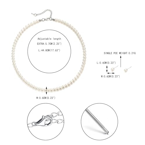 EVER FAITH Dainty Round Imitation Pearl Strand Necklace Stud Earrings Delicate Wedding Costume Prom Faux Pearls Jewelry for Women Bride - color: Cream Pearl, size: 6mm