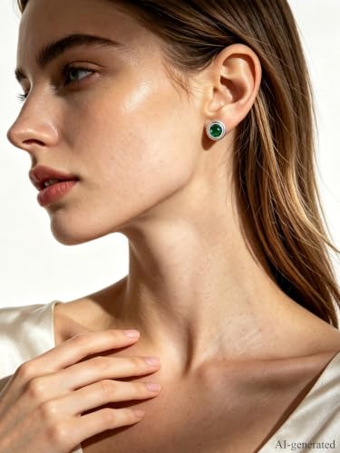 0.6-4 Carat 5A Cubic Zirconia/Simulated Emerald Sparkle Stud Earrings for Women, Hypoallergenic 925 Sterling Silver Posts, Anniversary Birthday Valentines Mothers Day Jewelry Gift - color: Simulated Emerald - White Gold, size: 4.00 Carat (2.00ct * 2)