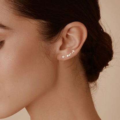 JIAYIQI Minimalist 925 Sterling Silver Stud Earrings Set, 14K Gold Plated Hypoallergenic Tiny Bar Dot Heart Star Studs for Women & Men - style: Gold-Cross-1 Pair