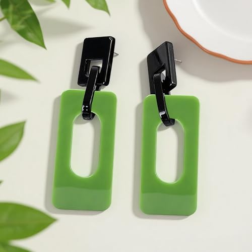 Boho Lightweight Retro Simple Acrylic Splicing Rectangle Earrings for Women Creative Exaggerated Statement Dangle Drop Earrings Jewelry - color: Black light green