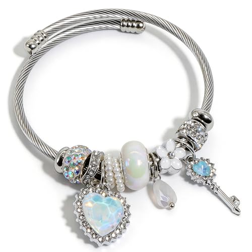 Charm Bracelets for Womens,Exquisite Cute Cartoon Friendship Silver Bracelets Stainless Steel Bangle, Womens Jewelry Suitable for Holiday Gifts and Birthday Gifts - color: Heart Key Bracelet