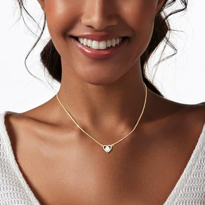 Zeffy Dainty Gold Heart Necklace for Women Trendy 14K Gold/Silver Plate Cute Heart Pendant Choker Necklaces Gold Love Heart Chain Necklace for Women Dainty Gold Jewelry Gifts for Women - style: Tiny Diamond Heart Necklace-Gold