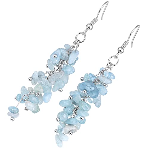 Nupuyai Natural Tumbled Stones Earrings for Women, Reiki Healing Crystal Long Dangle Hook Eardrop - color: #3-Blue