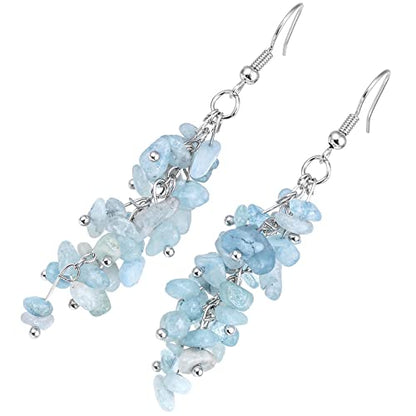 Nupuyai Natural Tumbled Stones Earrings for Women, Reiki Healing Crystal Long Dangle Hook Eardrop - color: #3-Blue