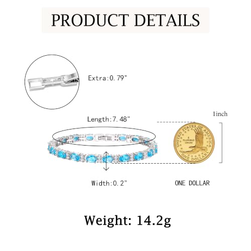 Crysdue Wedding Bridal Bracelets for Brides, Cubic Zirconia Tennis Birthstone Jewelry Gift for Women Prom - style: C_Light Blue 8“
