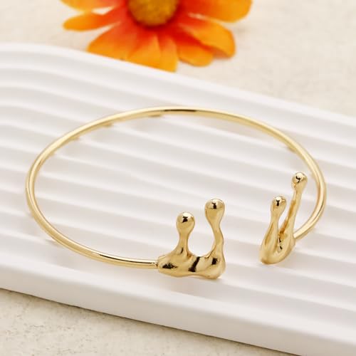 Gold Coil Arm Cuff for Women,Upper Cuff Bracelet Armlet Minimalist Armband Bangle Liquid Lava Chain Open Bangle bracelets for Women - style: Lava Droplet - Gold