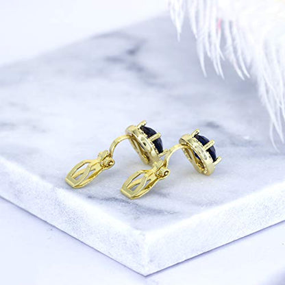 YOQUCOL 8MM Cubic Zirconia Crystal Clip On Stud Earrings Round Non Pierced Earrings for Women - color: Gold-Blue