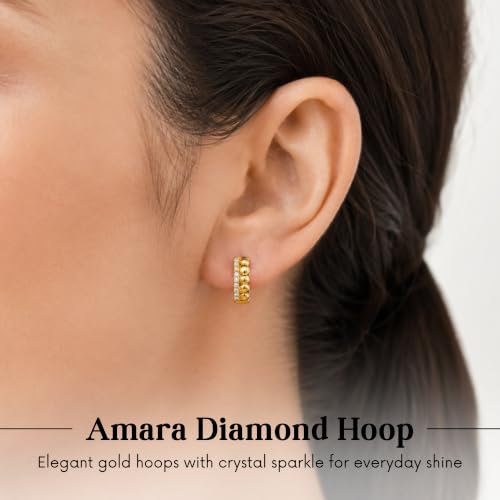 Gempires Huggie Hoop Earrings for Women | Cubic Zirconia Fashion Earrings Collection | Gold, Silver & Rose Gold Tone Styles | Lightweight Everyday Jewelry - color: Amara Diamond Hoop