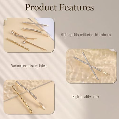 16 Pcs Gold Hair Pins Decorative I S X Shaped Diamond Hair Accessories Gold Rhinestone Bobby Pins Set Fancy Metal Hairs Clips Crystal Shiny Barrettes for Women Wedding Prom Party