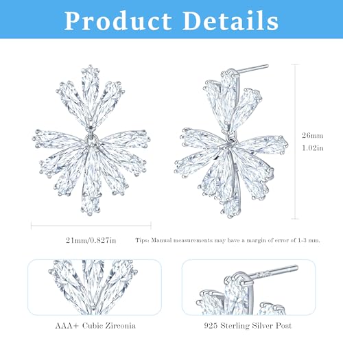 Gemsme Bridal Wedding Earrings for Brides Bridesmaides, 925 Sterling Silver Posts hypoallergenic Cubic Zirconia stud,Drop & Dangle Earrings for Women Jewelry Gifts - color: White - Flower Shape