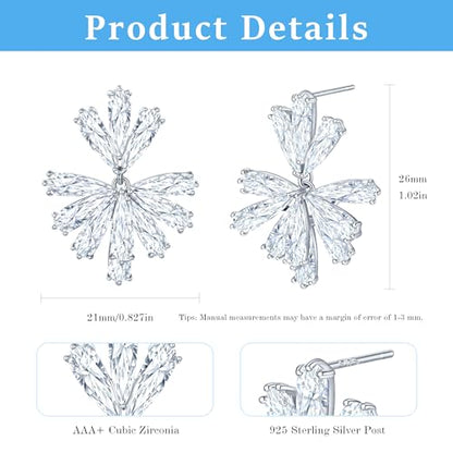 Gemsme Bridal Wedding Earrings for Brides Bridesmaides, 925 Sterling Silver Posts hypoallergenic Cubic Zirconia stud,Drop & Dangle Earrings for Women Jewelry Gifts - color: White - Flower Shape