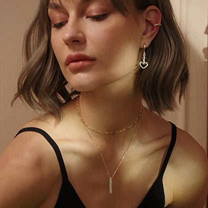 MEVECCO Dainty Pendant Layered Necklaces for Women | 18K Gold Plated Brass, 2-Piece Set With A Choker-Length Upper Layer, Wear Together Or Separately, Refined Everyday Style - style: Layer Vertical Bar