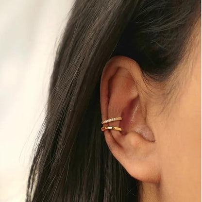 Gold Ear Cuffs Earrings for Women Non Piercing Clip on Cartilage Earrings | Trendy Gold Ear Cuff,Cartilage Clip on Earrings,Thin Huggie Hoop CZ Earring Set ,Fashion Jewelry,Non Tarnish,Gift - style: 3pc chunky cz-gd