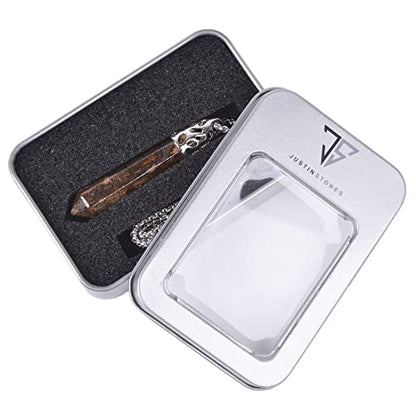 Justinstones Hexagonal Pointed Reiki Chakra Pendant Stainless Steel Chain Necklace 20 Inch Iron Gift Box - color: Bronzite