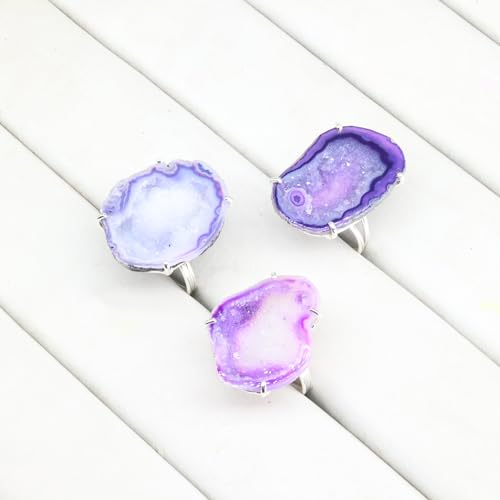 Geode Ring Set with Agate and Quartz Crystals,Stone Sizes 25-30mm - color: Purple, style: 1
