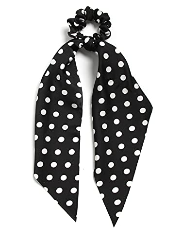 Hair Scarf Scrunchies for Women Plain Hair Bobbles Solid Color Fabric Scrunchy Elastic Hair Ties (Black White) - color: Black White