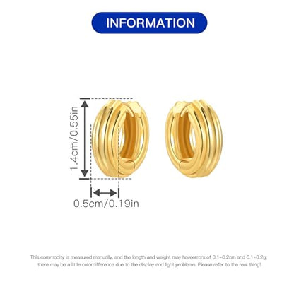 Sterling Silver 18K Gold Plated Women's Earrings Hypoallergenic Hoops, Dainty Trendy Jewelry Gift - color: Golden | Multi-Row Round Stud Earrings