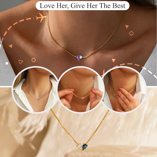 2026 Graduation Gifts Birthstone Necklace for Women Dainty Gold Necklace with 2 Birthstone Birthday Gift for Her Teen Girl Gift Trendy Stuff for Her Mom Daughter Girlfriend Friend Christmas Stocking Stuffers - color: 02-12 Feb & Dec, style: Heart