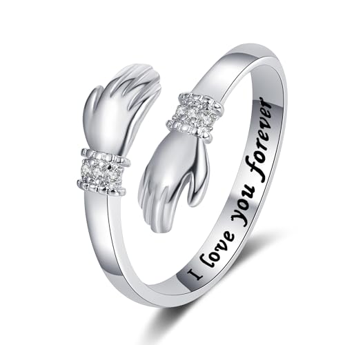 Granddaughter Daughter Hug Ring For Hope Rings, Stainless Steel Inspirational Jewelry Engraved Always With You Love You Forever Message Adjustable Non Tarnish Jewelry Birthday Gift Card - color: CZ LYF(Dear)