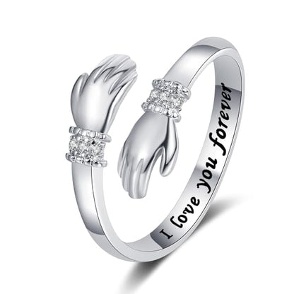 Granddaughter Daughter Hug Ring For Hope Rings, Stainless Steel Inspirational Jewelry Engraved Always With You Love You Forever Message Adjustable Non Tarnish Jewelry Birthday Gift Card - color: CZ LYF(Dear)