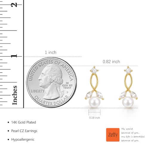 Pearl Earrings for Women 14k Gold/Silver Pearl Drop Earrings Long White Pearl Tassel Dangle Statement Earrings Bridal Wedding Dainty Prom Earrings Birthday Gifts Jewelry - color: Gold CZ Pearl Earrings