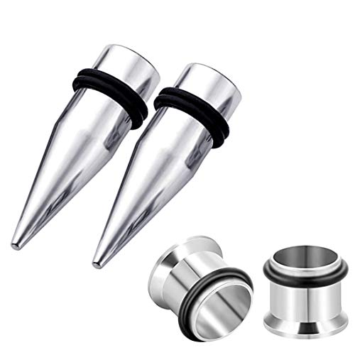 HEKEUOR 11mm 7/16" Steel Ear Stretching Kit - 2 Tapers 2 Tunnels Size Between 00g(10mm) and 1/2" (12mm) - color: Silver 11mm(7/16")