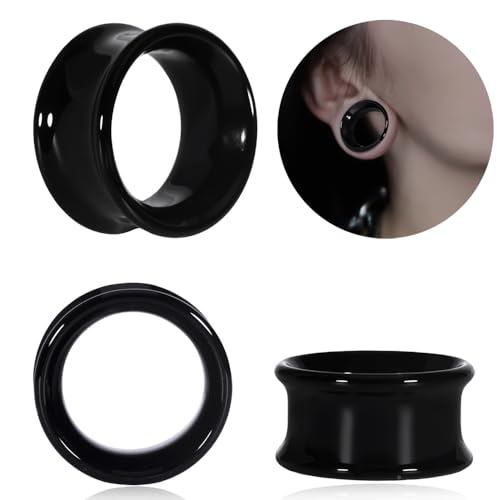 Vankula 2PCS 8-16mm Glass Ear Gauges Plugs and Tunnels Black Double Flared Saddle Ear Stretcher Expander Body Jewelry - color: Black, size: 6mm(2G)