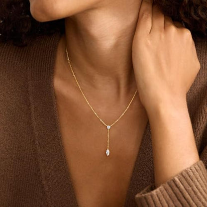 Turandoss Cubic Zirconia Necklace for Women, 14K Gold Plated Necklace | Gold Choker Necklace for Women, Trendy CZ Pearl Necklace, Simple Wedding Prom Jewelry, Bridesmaids Gifts - color: Y Shaped Zircon