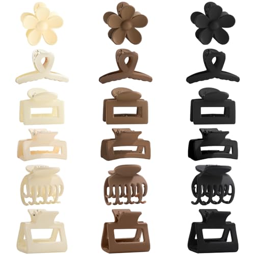 18Pcs Medium Hair Clips for Women Girls - Matte Love, Triangle, Ribbon and Semicircle Styles for Thin/Thick Hair, Cute Nonslip Accessories (White, Brown, Black) - color: White, Brown, Black