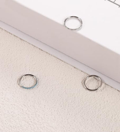 3pcs Nose Rings Hoops - 316L Surgical Steel Nose Hoops 16G/18G/20G CZ Opal Turquoise Clicker Septum Nose Ring Lip Helix Cartilage Hoop Earring Daith Rook Conch Body Piercing Jewelry for Women Men 6mm 8mm 10mm - color: Silver, size: 16 gauge(1.2mm)-10mm