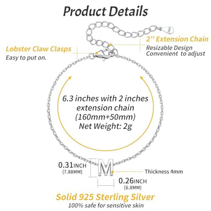 ChicSilver Initial Bracelet for Women 925 Sterling Silver Letter Initial Bracelet Dainty Personalized 26 Alphabet Jewelry Gifts for Birthday Anniversary Wedding - style: M