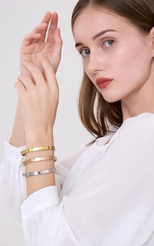 Friendship Love Bracelet for Women, 18K Gold Plated Titanium Steel Cuff - color: Rose Gold, size: Cross 6.5''