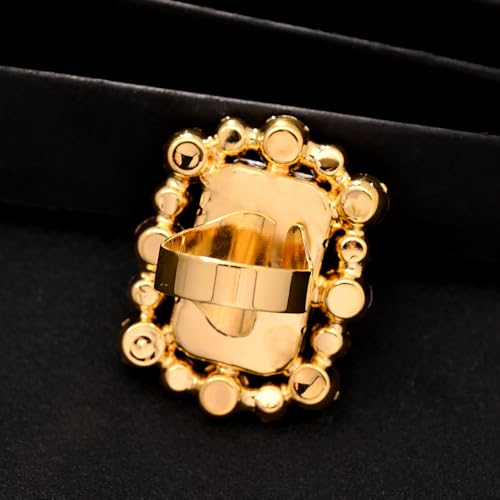 Silver Rectangle Rhinestone Statement Ring for Women Luxury Fashion Exaggerated Large Thick Chunky Geometric Crystal Finger Knuckle Band Wrap Open Adjustable Rings Wedding Cocktail Prom Party Jewelry Gift - color: Gold