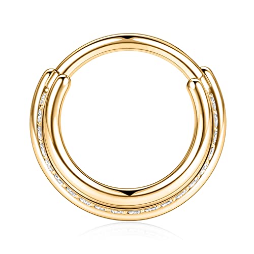 FUNLMO 18G 16G Septum Jewelry Triple Stacked Septum Nose Ring Surgical Steel Daith Conch Helix Cartilage Lobe Piercing Jewelry - color: Style 6: Gold-triple stack with 1 row cz