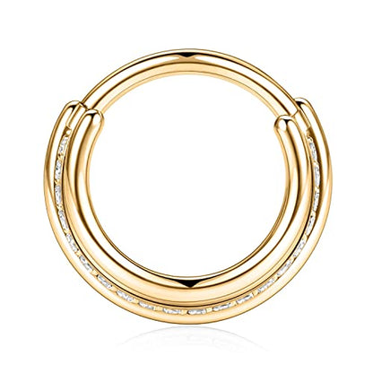 FUNLMO 18G 16G Septum Jewelry Triple Stacked Septum Nose Ring Surgical Steel Daith Conch Helix Cartilage Lobe Piercing Jewelry - color: Style 6: Gold-triple stack with 1 row cz