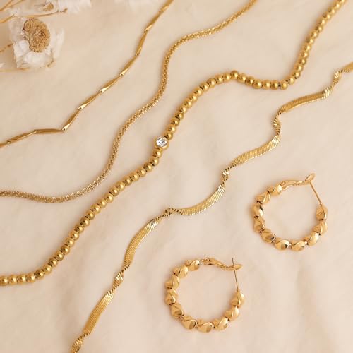 Jean Beau Gold Choker Necklace for Women, Simple 18K Gold Plated Adjustable Link Chain Prom Jewelry Gifts - color: Beaded Ball