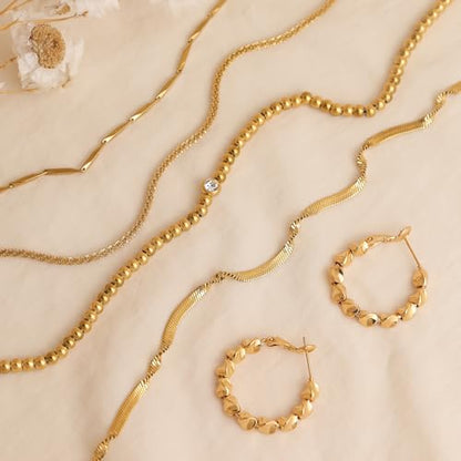 Jean Beau Gold Choker Necklace for Women, Simple 18K Gold Plated Adjustable Link Chain Prom Jewelry Gifts - color: Beaded Ball