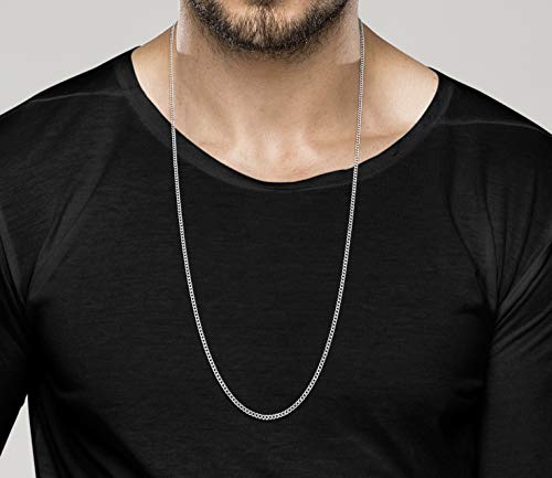 Miabella Italian 925 Sterling Silver, 18K Gold Plated 925 Sterling Silver 2.3mm Curb Cuban Link Chain Necklace Made in Italy - size: Length 30 Inches, style: sterling silver