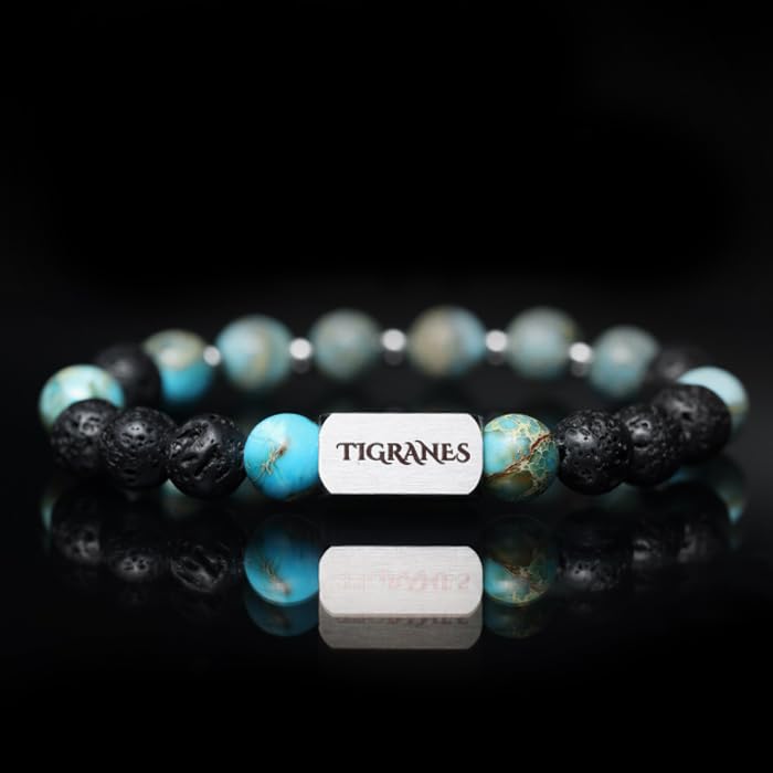 Tigranes Premium Natural Stone Bracelet Collection – Handmade Gemstone Jewelry in Luxury Branded Gift Box - style: Turquoise-Lava Balance