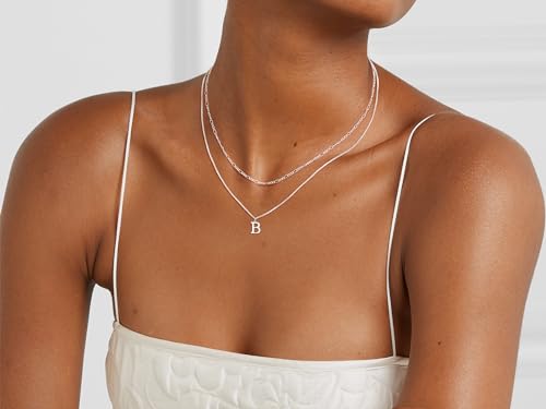 MBW Dainty Silver Layered Initial A-Z Pendant Necklaces for Women Thin | Simple Waterproof 925 Silver Plated Necklace Figaro Choker Monogram Name Jewelry Set Personalized - color: Silver InitIal NK-B