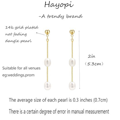 Pearl Earrings for Women:Gold Wedding Dangle Drop Earring Pearl Jewelry | 14K Gold Plated Pearl Drop Earrings for Women,Dainty Wedding Bride Earring Studs,Gold Dangle Drop Earring,Waterproof Jewelry - size: 1 pcs-1