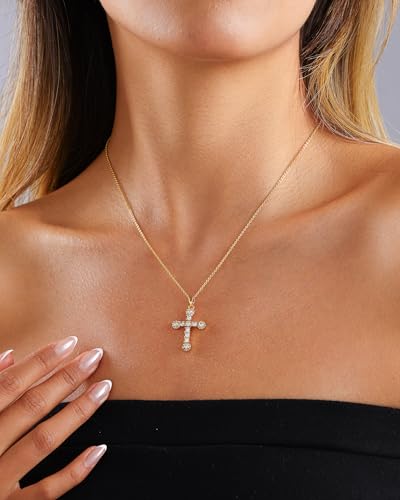 Cross Necklace for Women, 14K Gold Plated Cubic Zirconia Cross Pendant Necklace, Trendy Christian Jewelry Gifts for Baptism First Communion Christmas - color: Style G - Gold