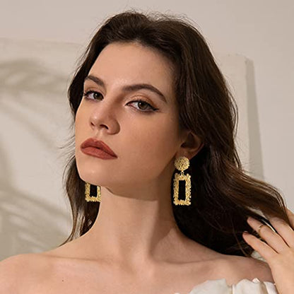 9Pairs Clip on Drop Earrings for Women Statement Rattan Resin Acrylic Tassel Drop Dangle Earrings Lightweight Geometric Hoop Non Piercing Earrings-style