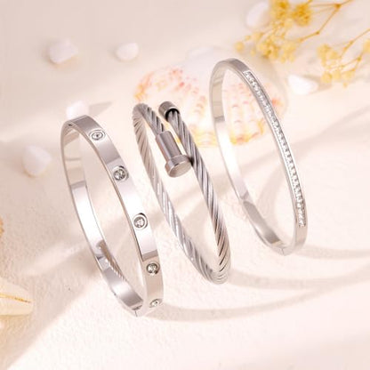 Camhanno Stackable Silver Bracelets for Women Stainless Steel Love & Friendship Bangle, Mothers Day Valentines Birthday Christmas Jewelry Gifts for Mom Her Wife Grandma - style: Style 7