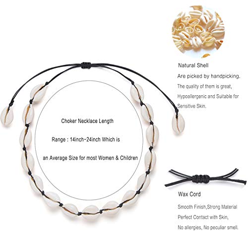 Nackiy Shell Necklace for Women, Handmade Summer Beach Jewelry Gift | Natural Sea Shell Necklace, Adjustable Collar Fit, Coastal Beach Style, Shell Starfish Charms, Lightweight Summer Jewelry - color: Black