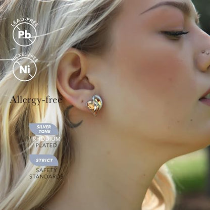 Infinity Love Heart Stud Earrings for Women, Birthstone and Healing Stone, Gifts for Mom, Wife, and Her, Silver Plated - color: 11c-November-Silver Tone-Healing Stone for Power-Yellow Shade